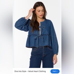 Velvet Heart Denim-Style Tie-Front Peplum Top - Blue